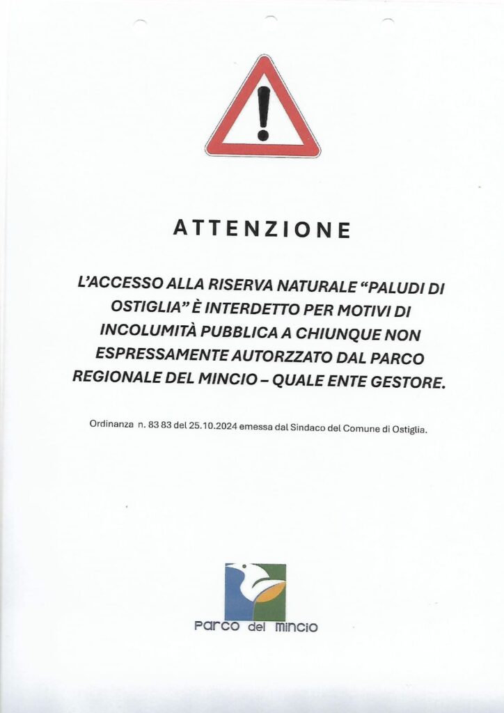 Aggiornamento Importante: Chiusura temporanea delle Paludi di Ostiglia per motivi di incolumità, a causa delle piogge delle ultime settimane.